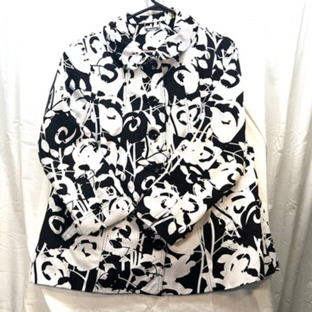 TanJay‎ Black White 16W Floral Print Jacket Modern Chic Spring Fashion
